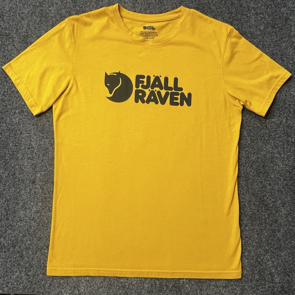 Fjallraven Logo T-Shirt Yellow Men's Medium Outdoors Hiking GORP Core Hike Camp